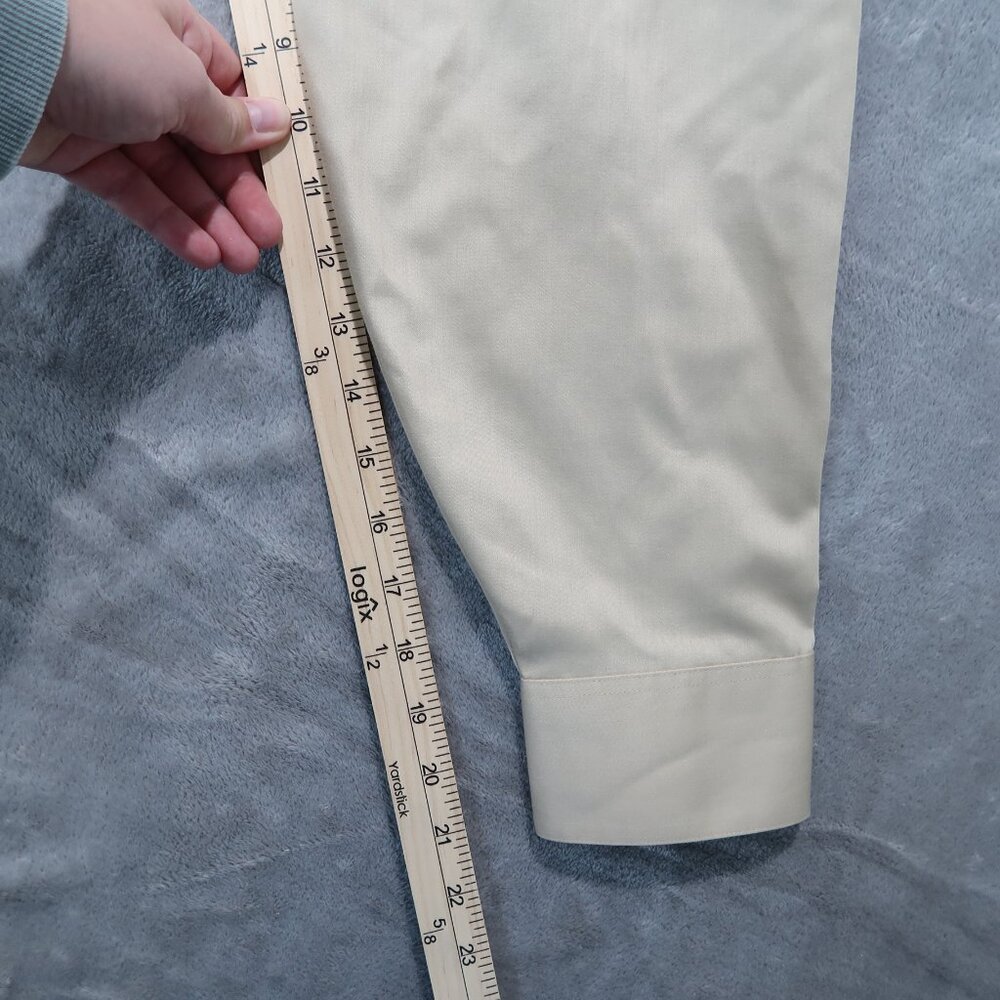 Geoffrey Beene Fitted Button Down Mens Wrinkle Free Sateen Shirt Cream Tan XL - Picture 11 of 12